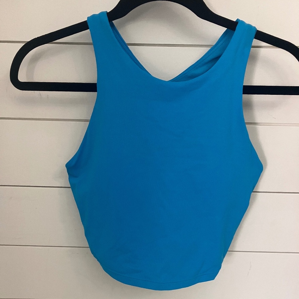 Athleta Conscious Crop Light Blue Swim Top High Neck Size Small